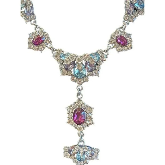 Charter Club Silver-Tone Red and Blue Crystal Necklace BRAND NEW WITH TAGS - Picture 2 of 2